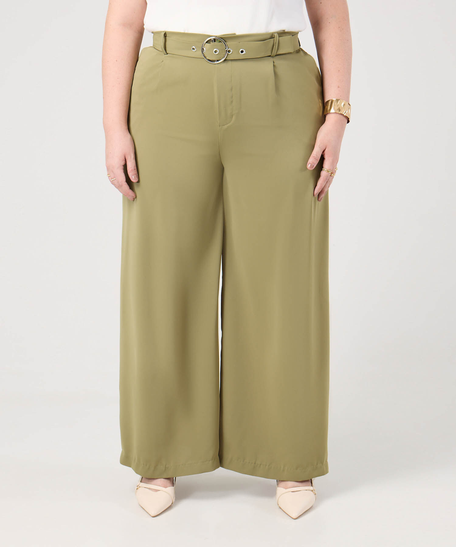 Pantal&oacute;n Unicolor Con Cintur&oacute;n Para Mujer Curvy