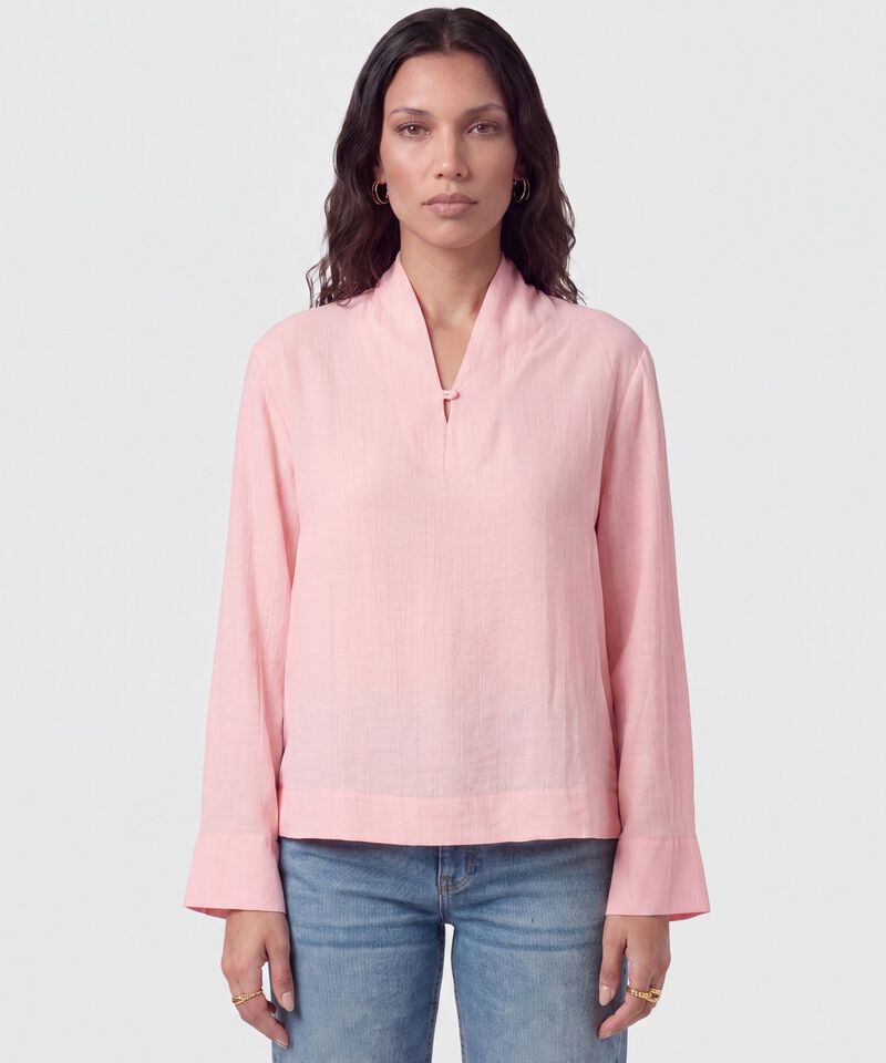 Blusa Manga Larga Cuello Mao Para Mujer