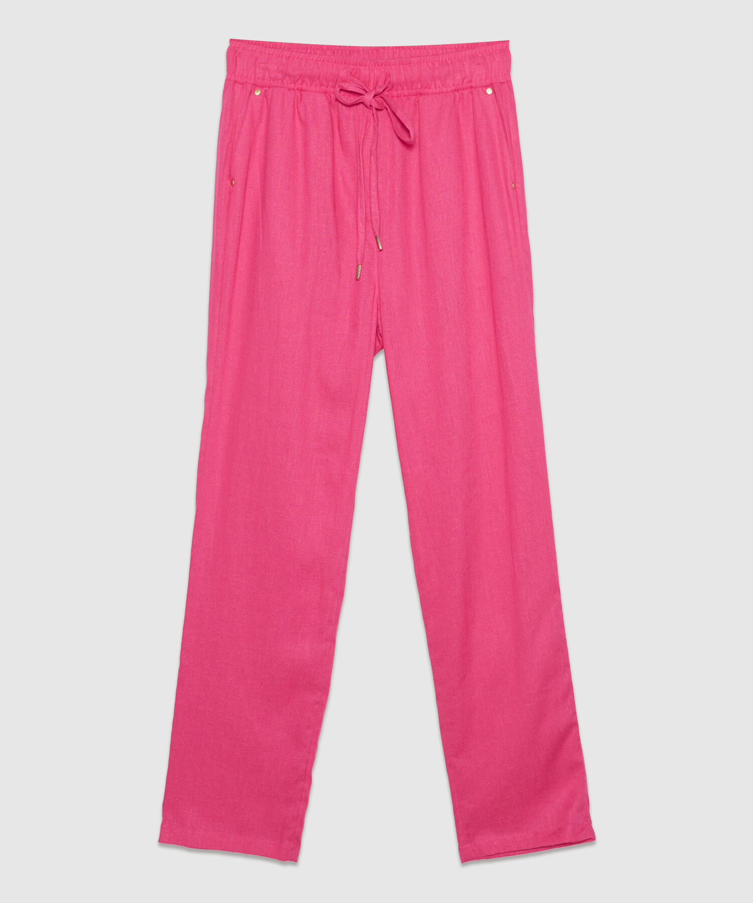 Pantalón Pretina Resortada  En Lino Unicolor