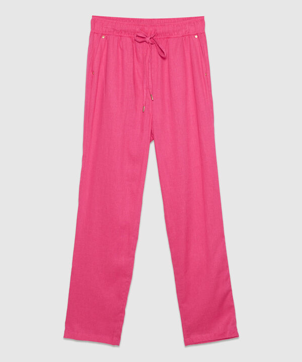 Pantalón Pretina Resortada  En Lino Unicolor