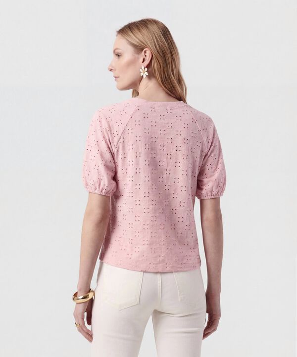 Camiseta Manga Globo Con Ojalillo Para Mujer