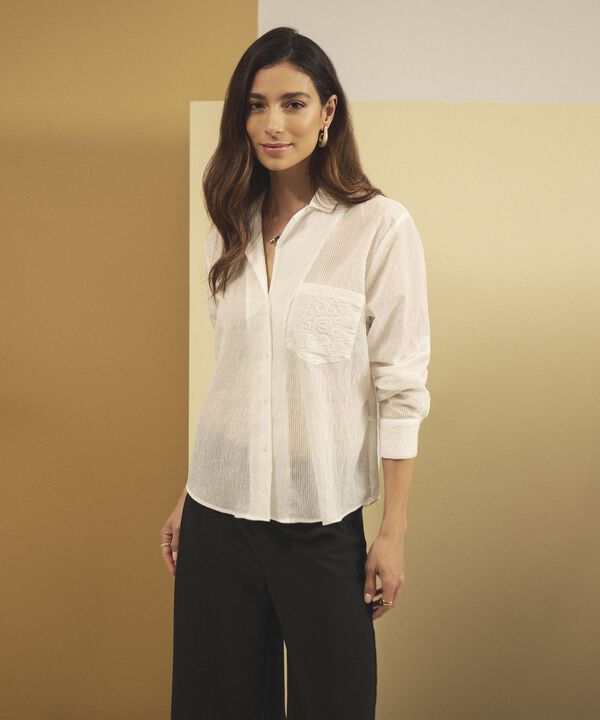 Camisa Mujer Manga Larga con Solapa y Bolsillo image number null
