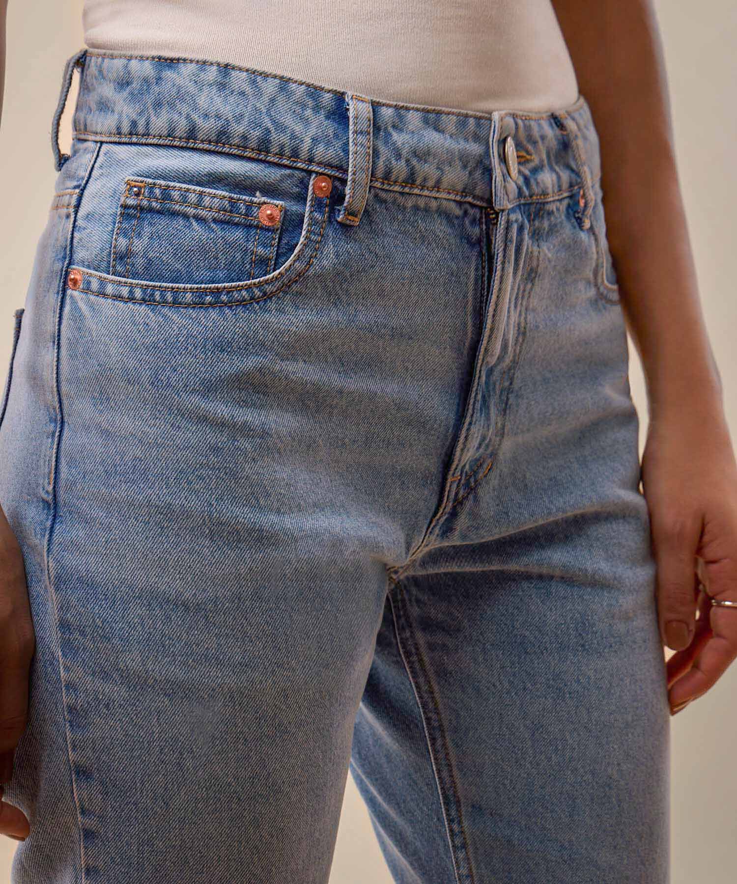 Jean Straight Tiro Alto Para Mujer