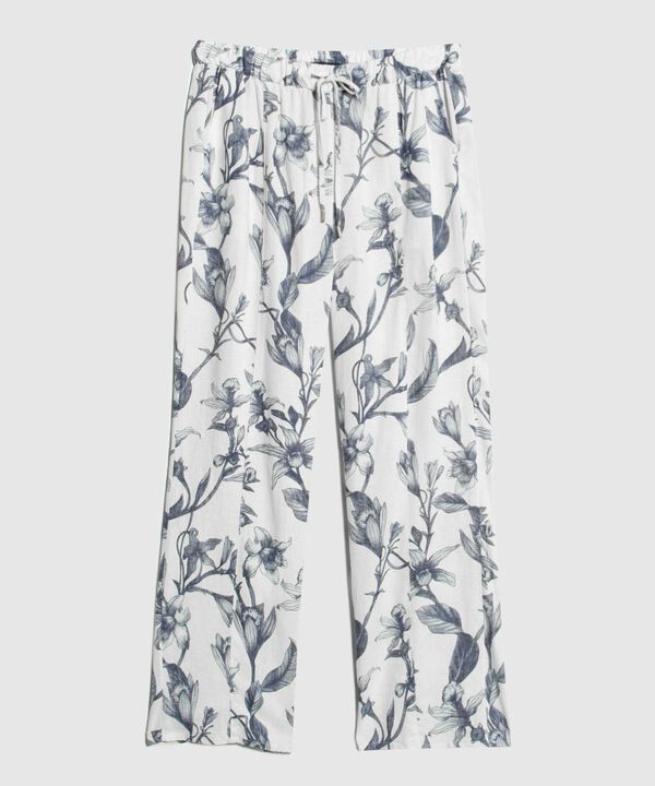 Pantalón Estampado en Efecto Lino