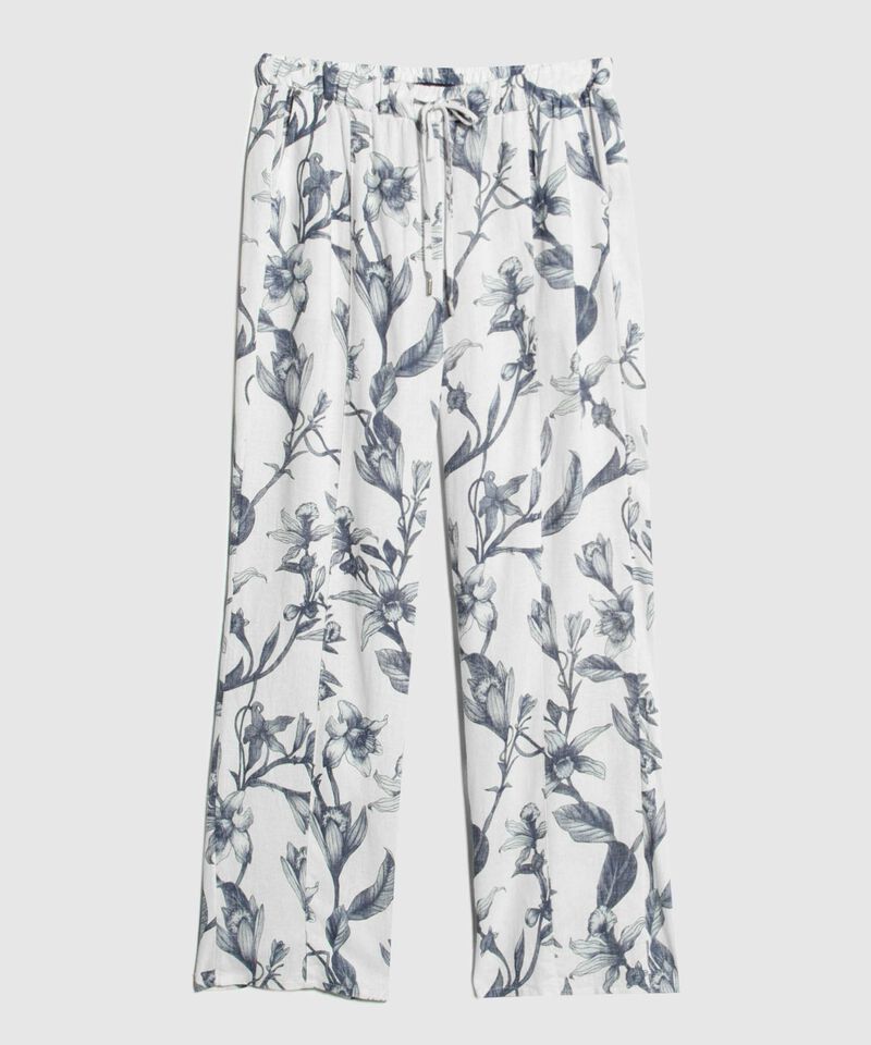 Pantalón Estampado en Efecto Lino