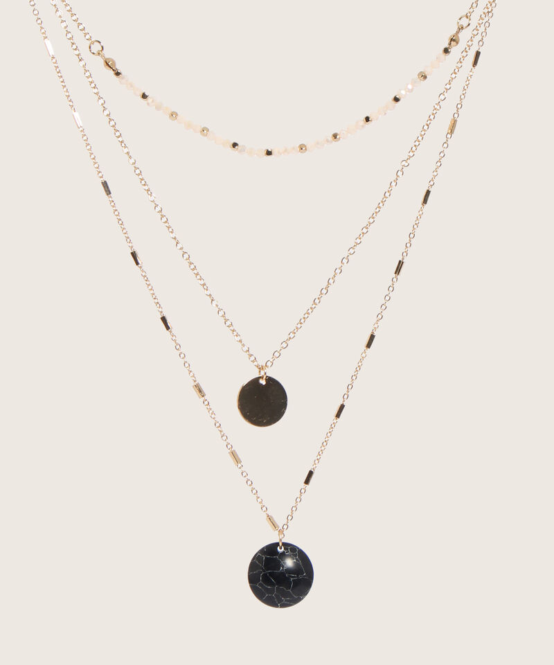 Collar Tres Capas Cadenas Y Dijes Redondos Mujer