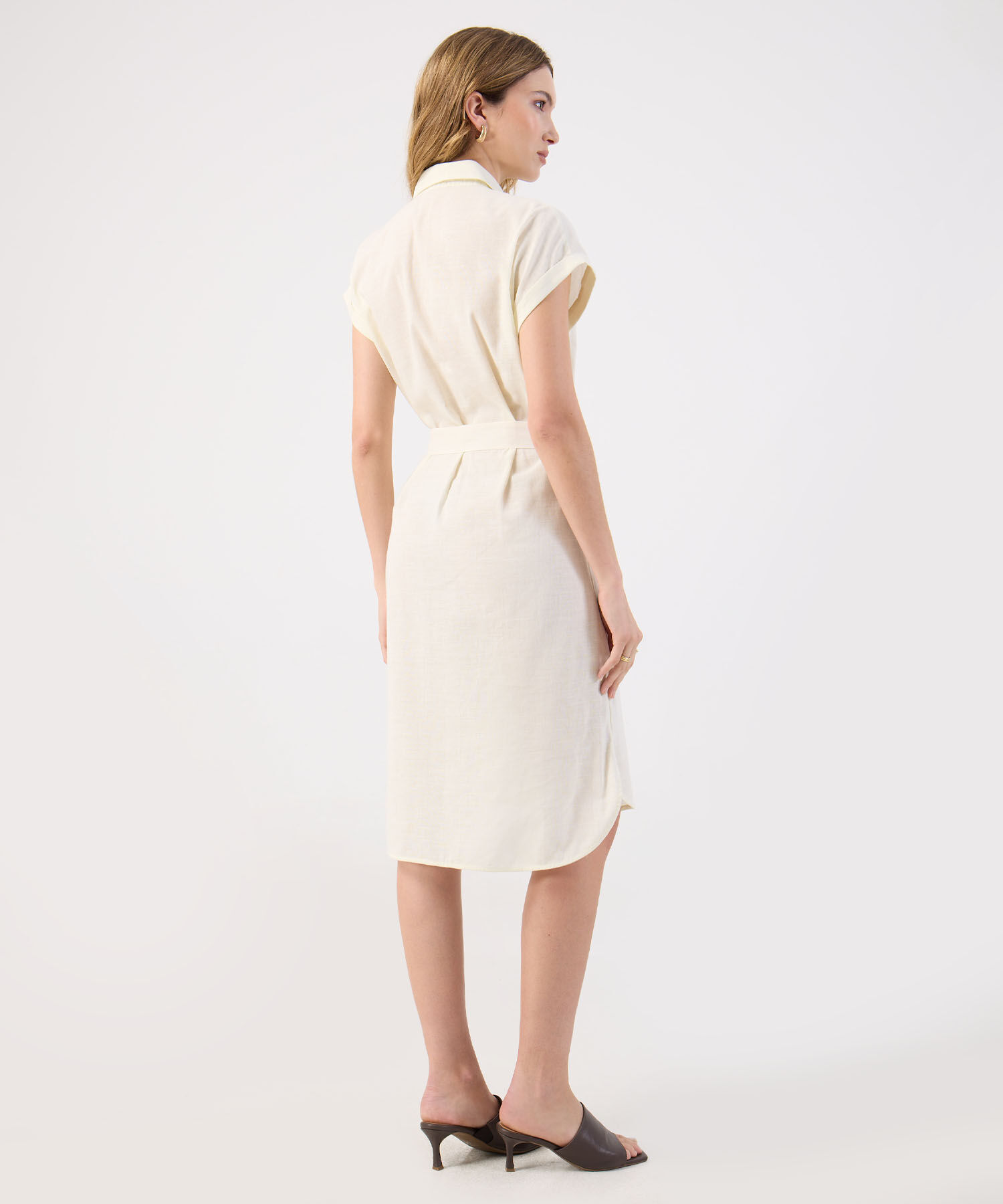 Vestido Corto Lino Mujer Camisero Con Cinturón