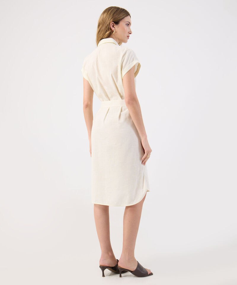 Vestido Corto Lino Mujer Camisero Con Cinturón