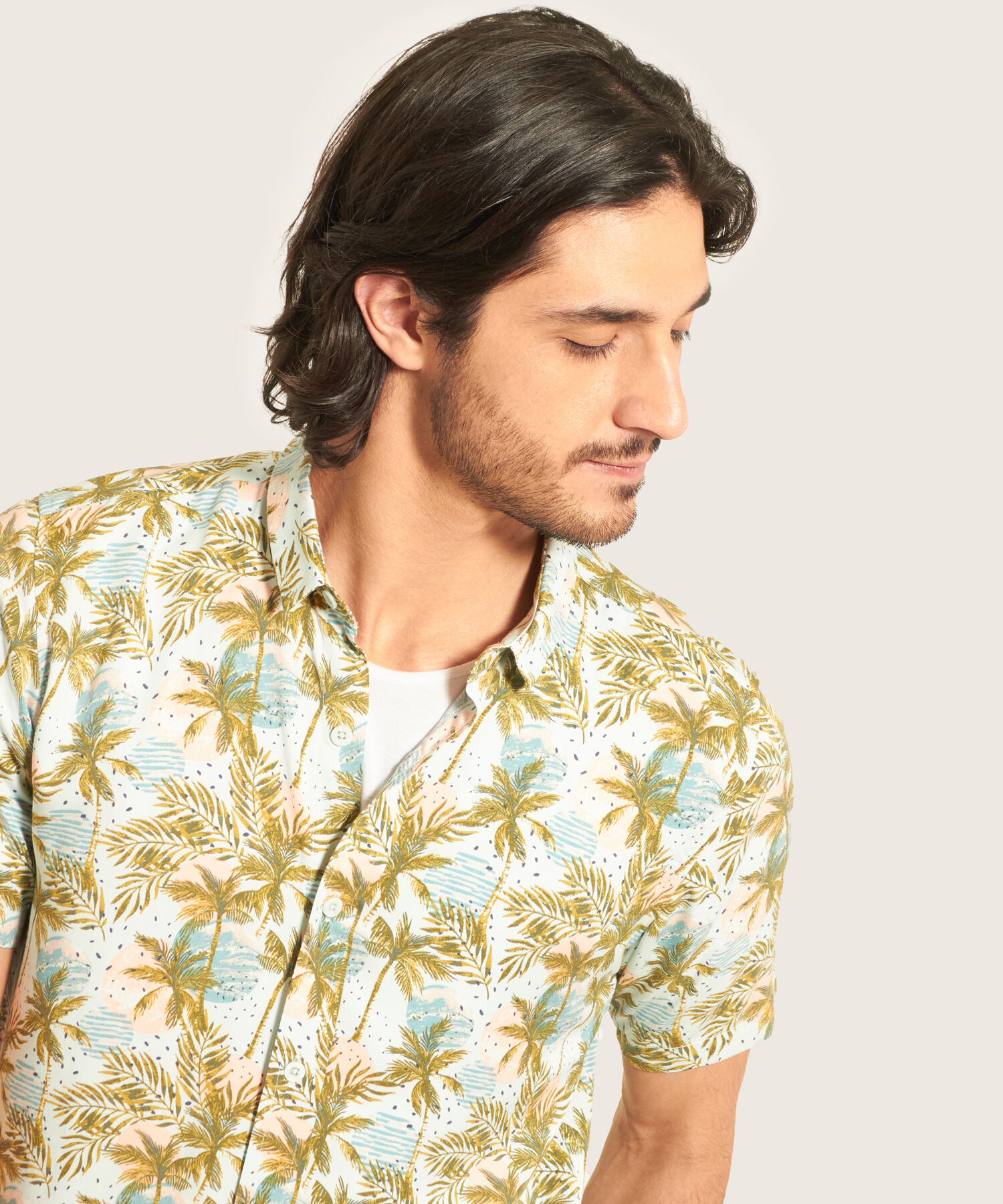 Camisa Manga Corta Sin Bolsillo, Slim Fit, Estampada