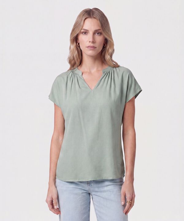 Blusa Cuello V Fruncido Para Mujer image number null