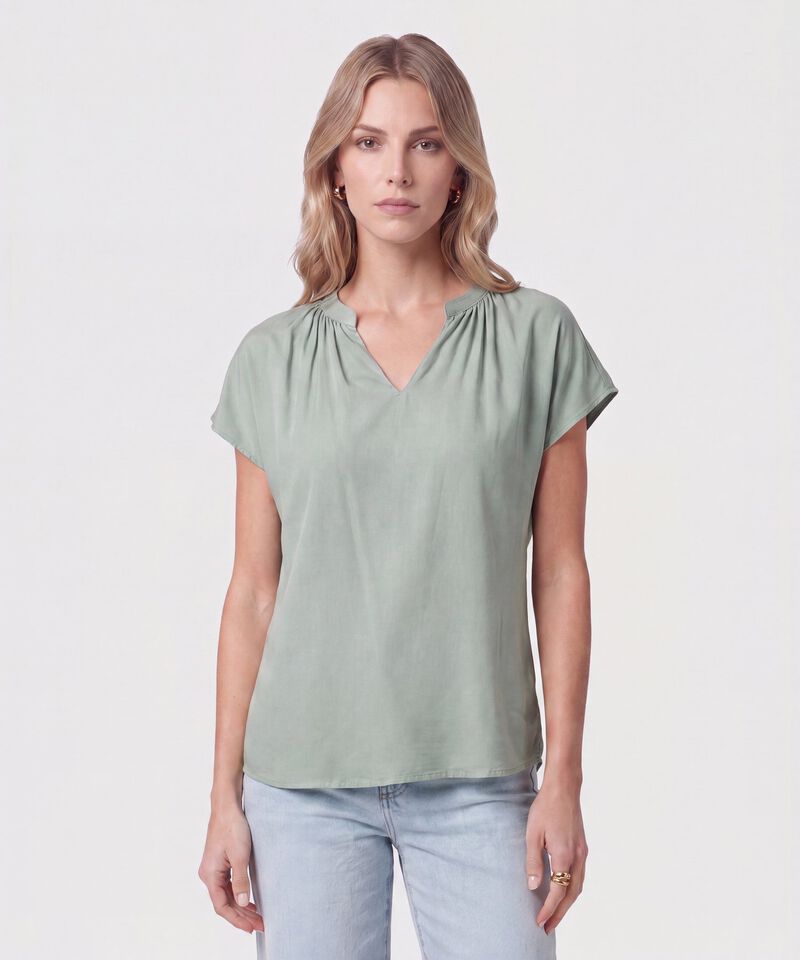 Blusa Cuello V Fruncido Para Mujer