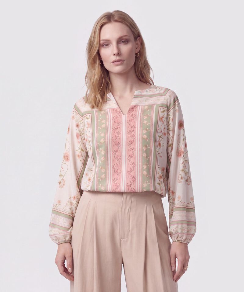 Blusa Con Cuello En V Y Manga Larga Mujer