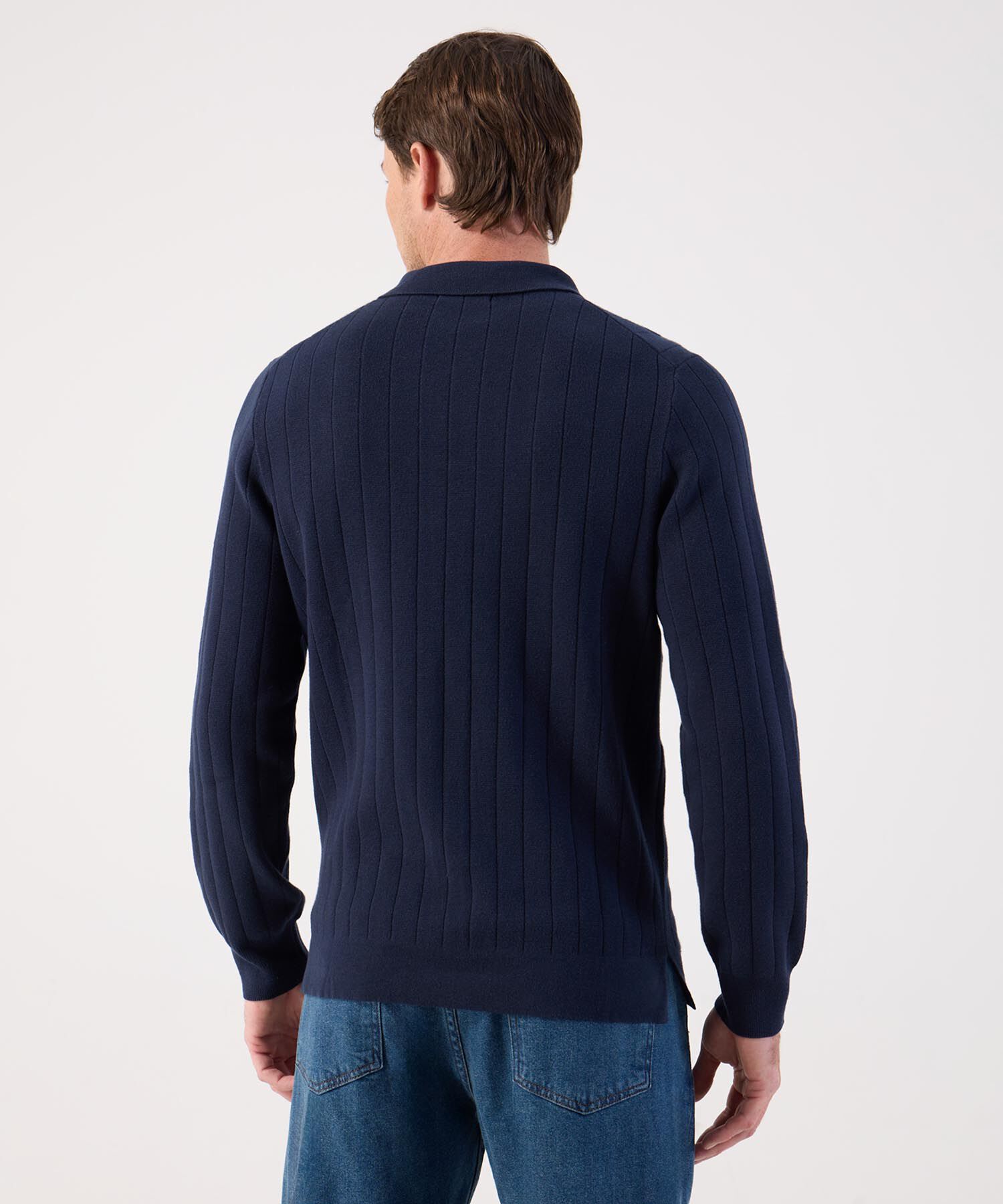 Cárdigan de Punto Acanalado con Cuello Polo Para Hombre