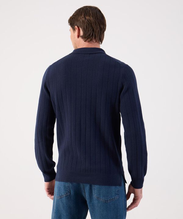 Cárdigan de Punto Acanalado con Cuello Polo Para Hombre