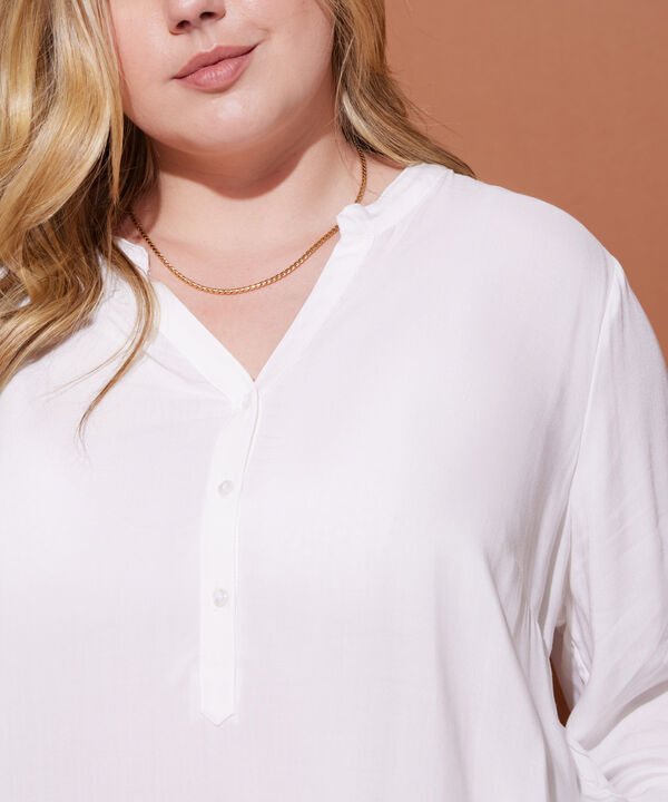 Blusa Unicolor Manga 3/4, Cuello En V Con Pechera Corta Y Cuello Neru image number null