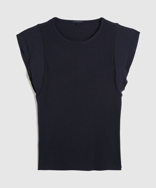 Camiseta Unicolor, Escote Redondo, Manga Sisa Con Boleros