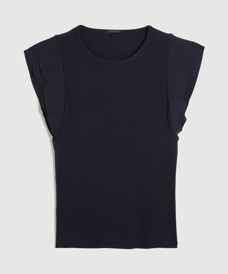 Camiseta Unicolor, Escote Redondo, Manga Sisa Con Boleros