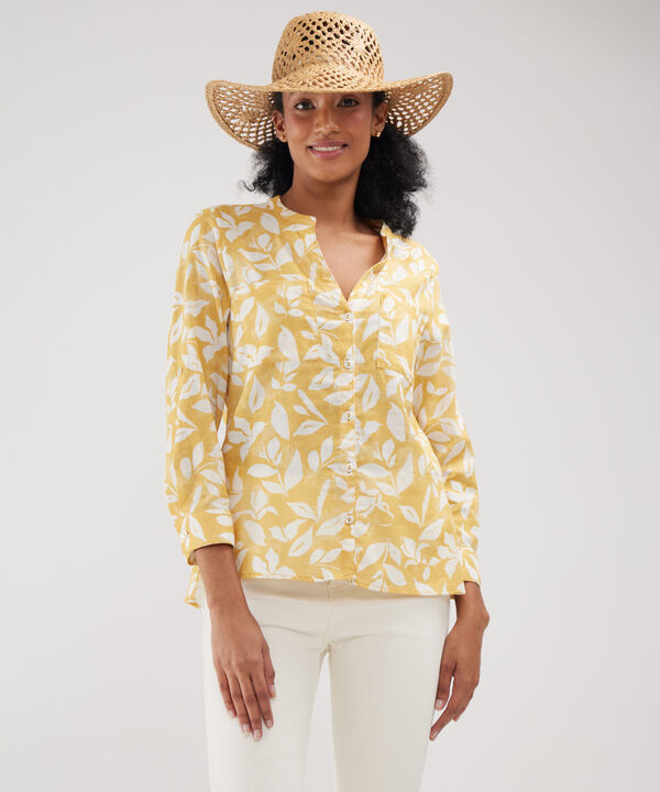 Blusa Manga Larga Estampada En Lino