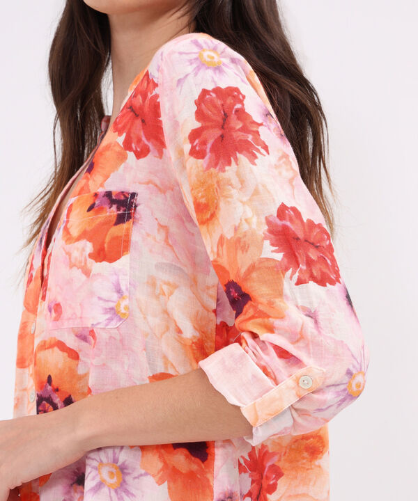 Blusa Manga Larga Estampada En Lino