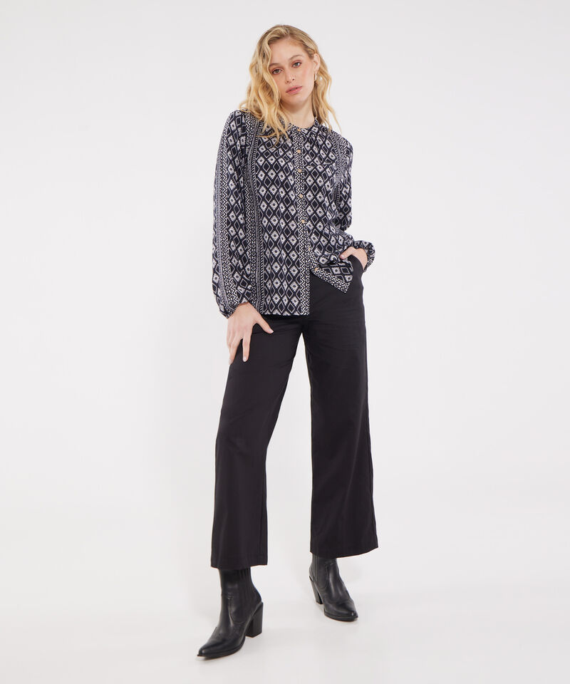 Blusa Estampada con Cuello Mao