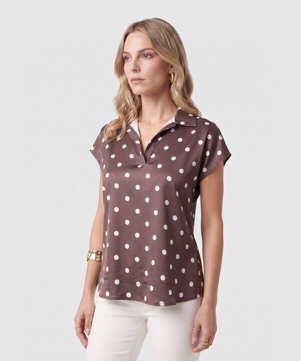 Blusa Cuello Camisero Manga Corta Mujer image number null