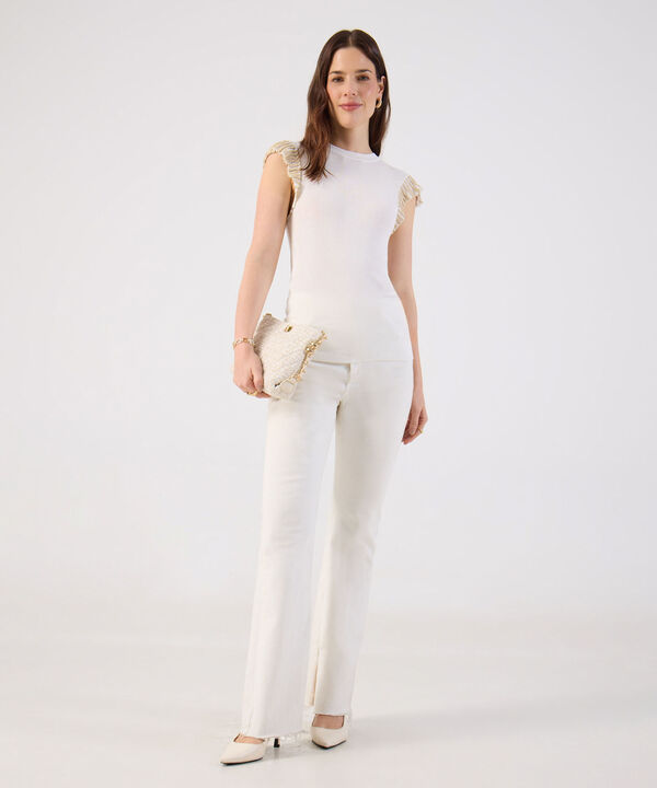 Camiseta Tejida Con Volantes En Hombros Para Mujer image number null