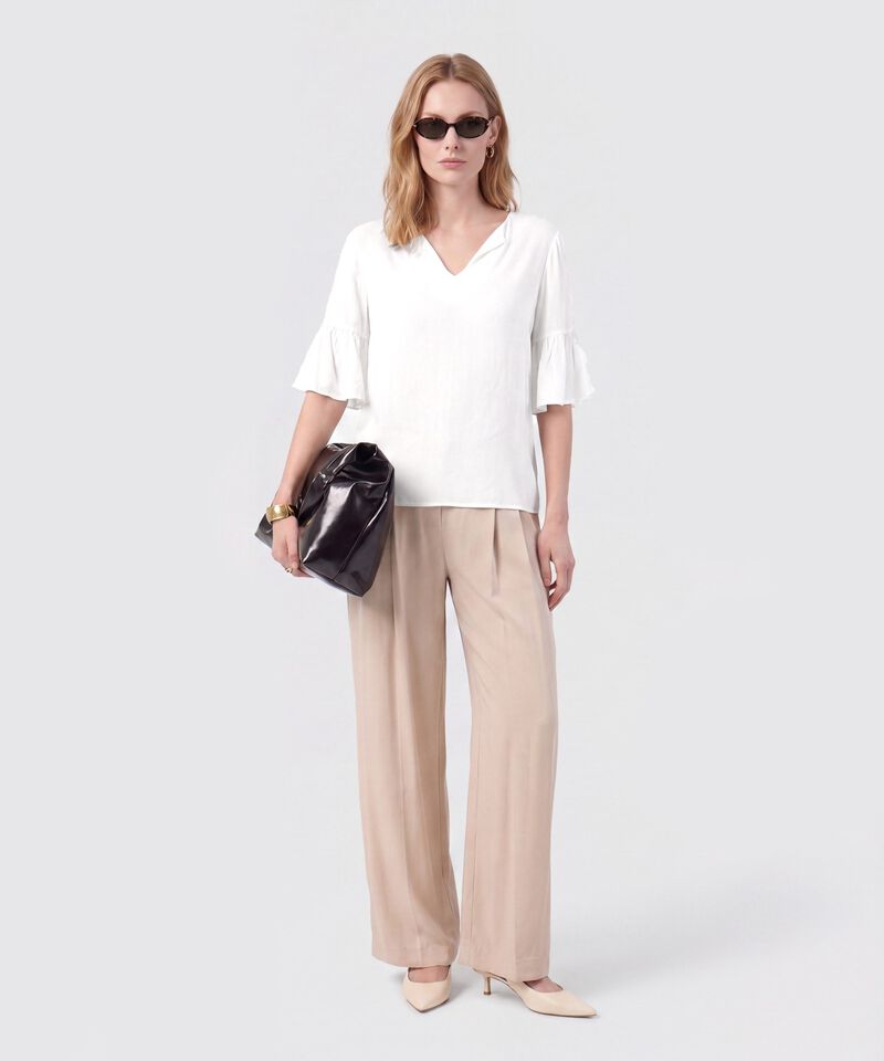 Blusa Cuello En V Con Manga Volante Mujer