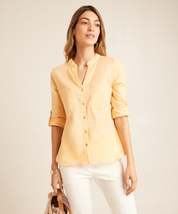 Blusa Unicolor, Manga Larga Con Charretera, Cuello En V Con Cuello Neru Y Bolsillos image number null