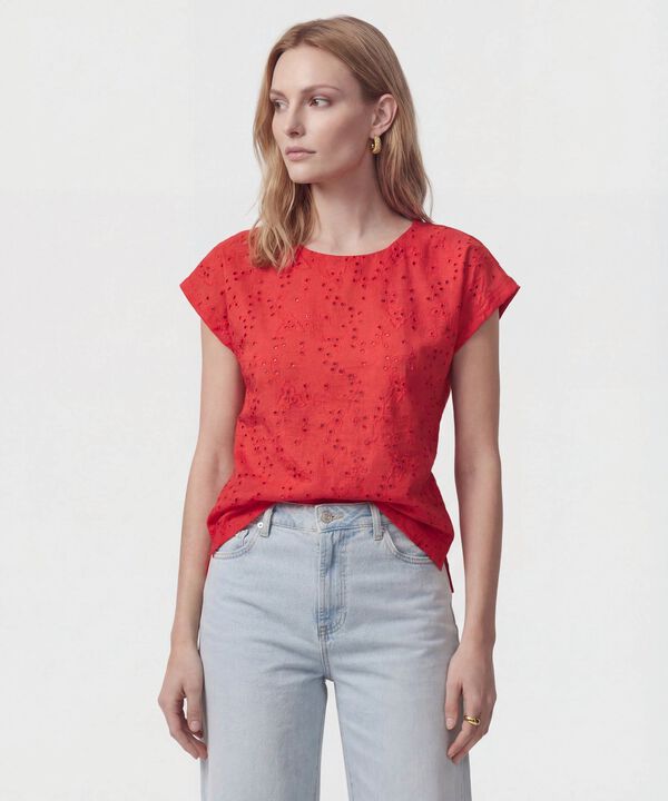 Blusa Unicolor Con Bordado Para Mujer image number null