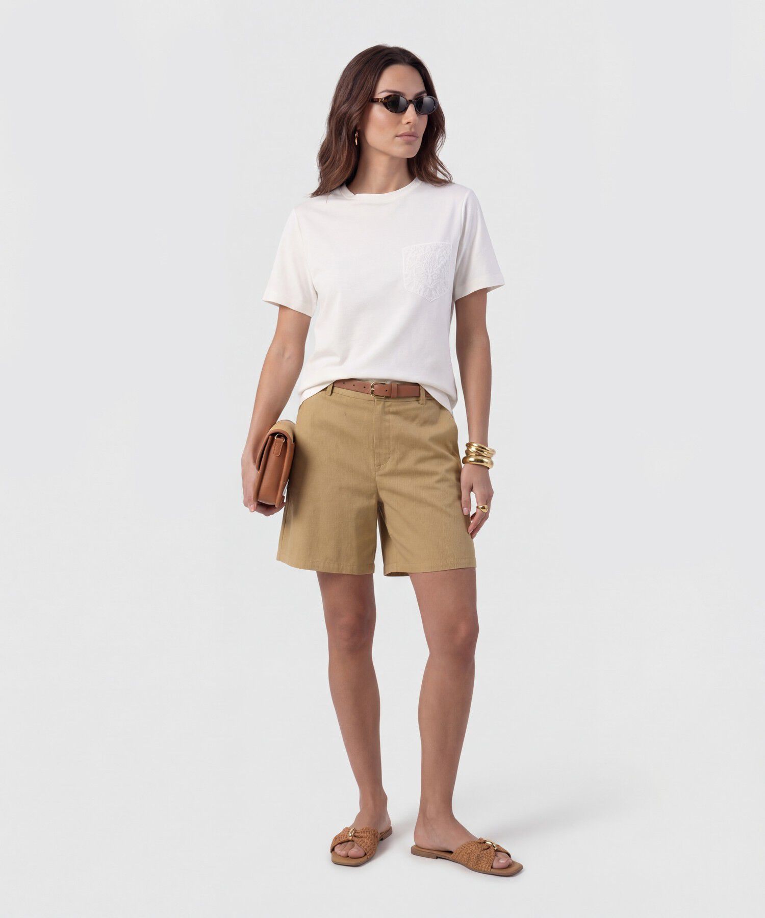 Camiseta Con Bolsillo De Encaje Para Mujer