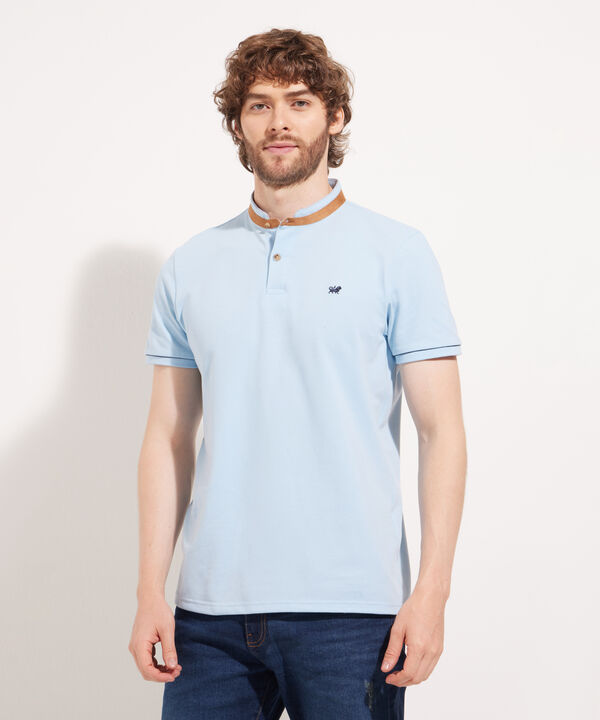 Polo Unicolor Doble Cuello Manga Corta Slim Fit