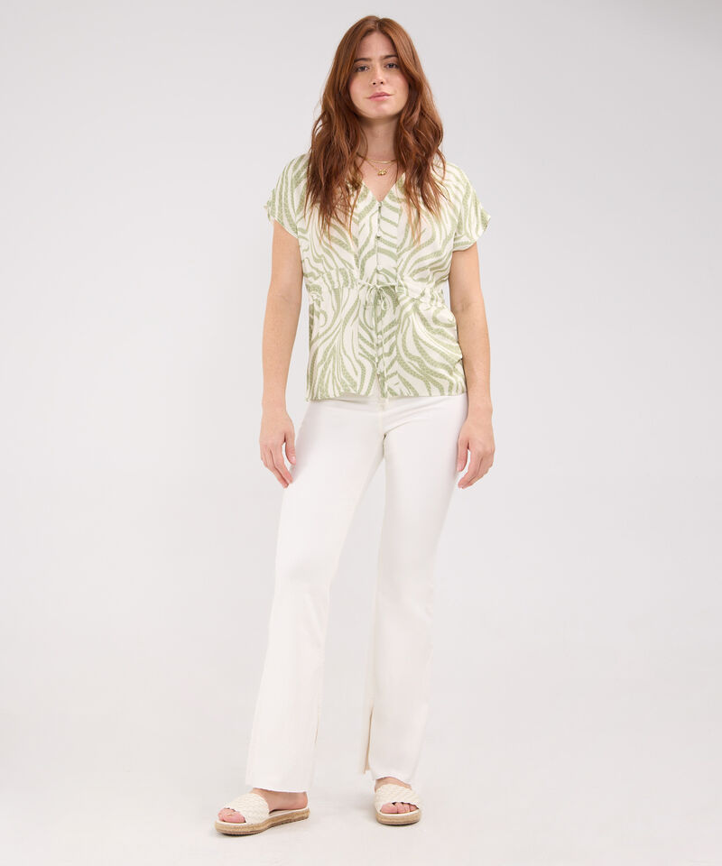 Blusa Estampada Con Cordón En Cintura