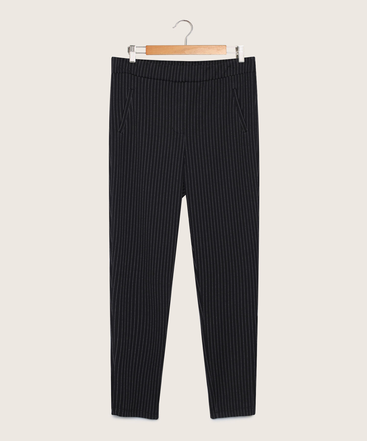 Leggings Preteñido Con Bolsillos Ribete En Frente, Simulacion Jota, Lineas Negro