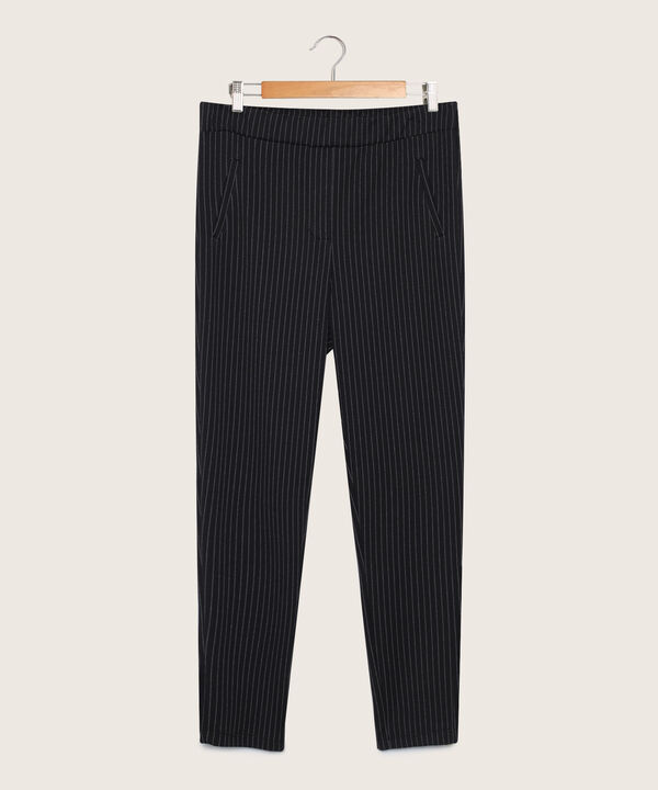 Leggings Preteñido Con Bolsillos Ribete En Frente, Simulacion Jota, Lineas Negro