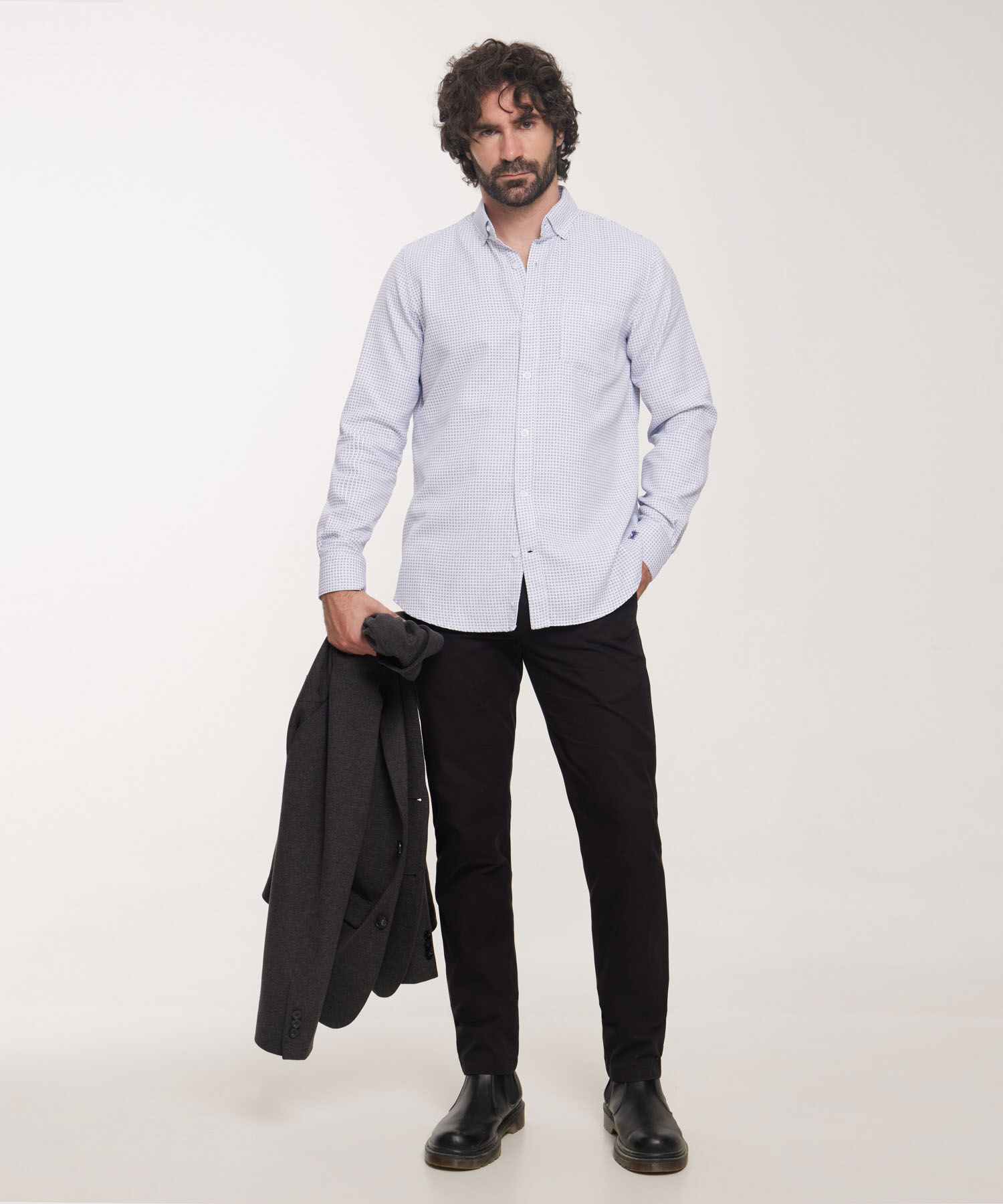 Camisa Corbatera Manga Larga Estampado Ceallo Button Down Regular