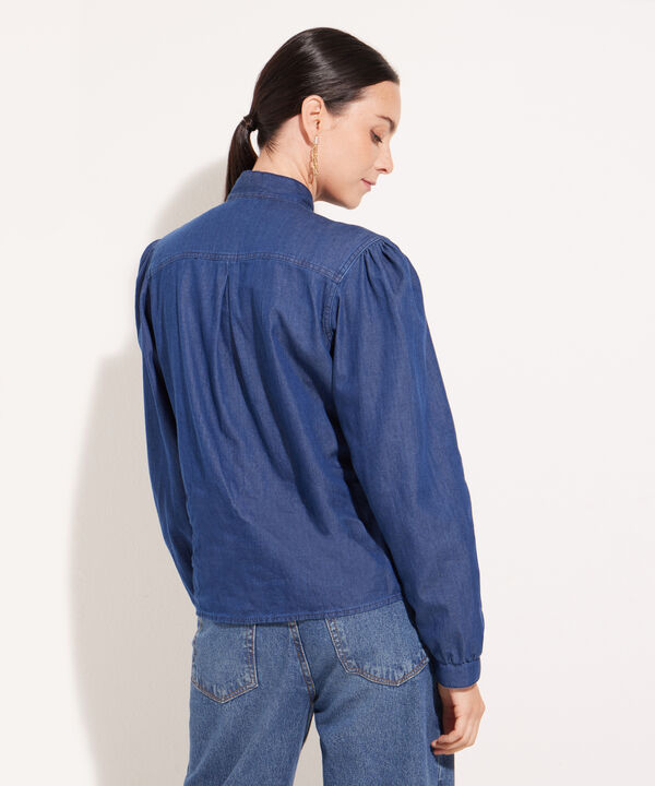 Blusa Cuello Con Moño Tono Azul Oscuro