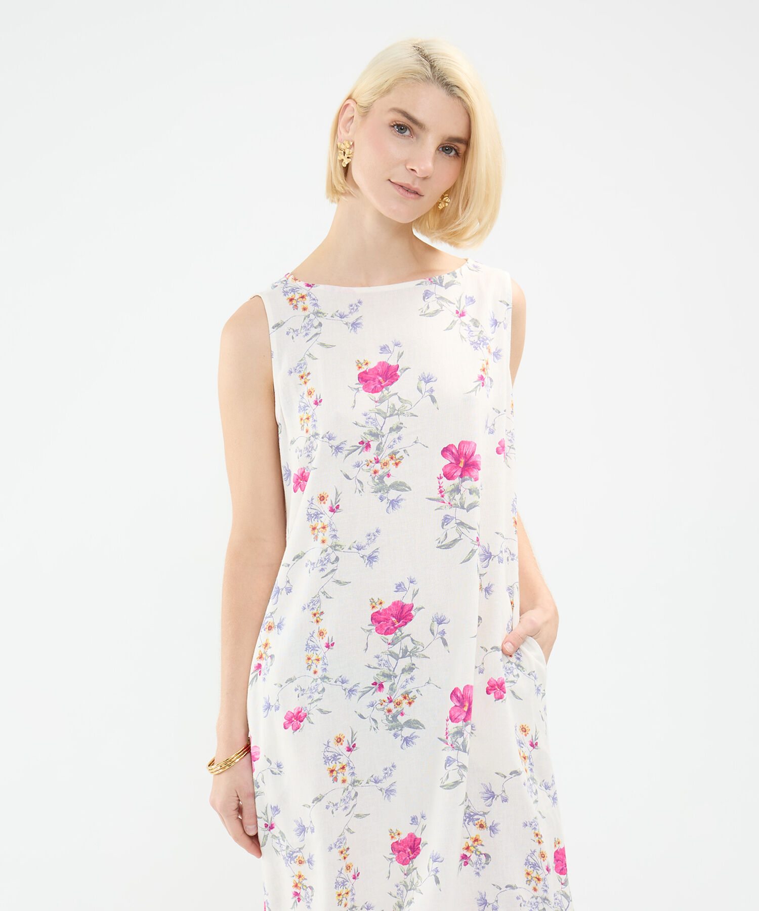 Vestido Estampado en Efecto Lino