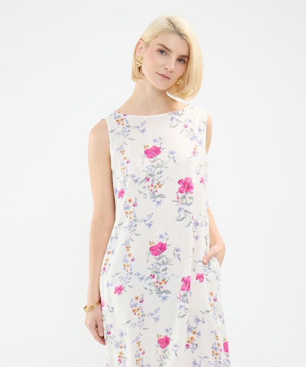 Vestido Estampado en Efecto Lino image number null