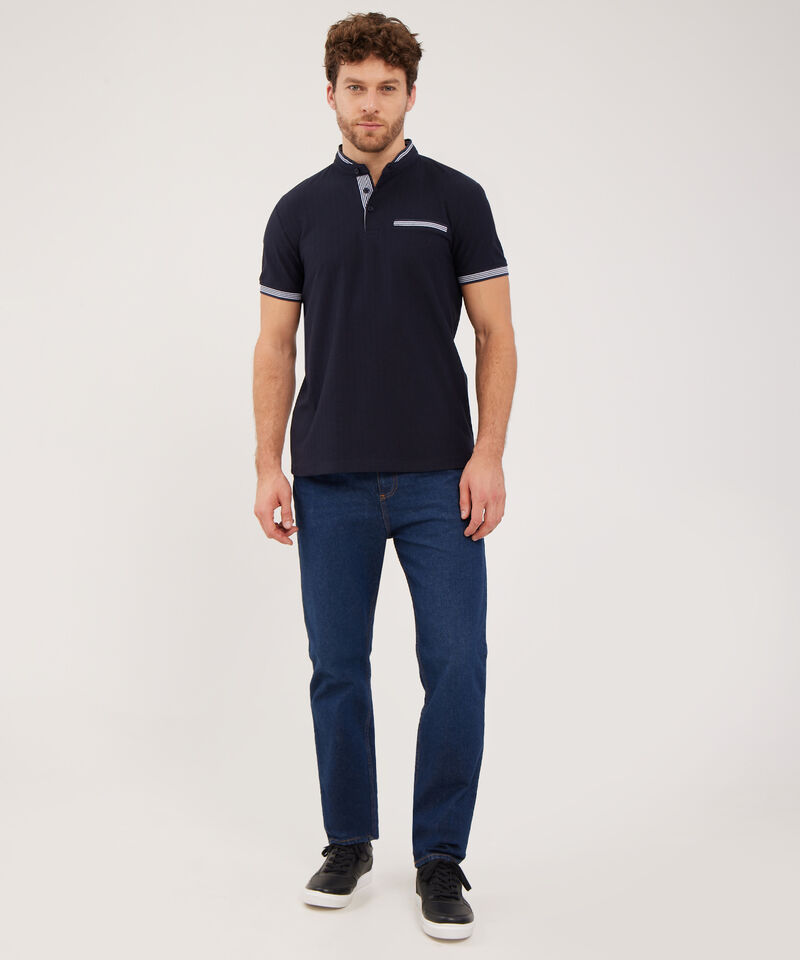 Polo Unicolor Cuello Mao Manga Corta Slim Fit