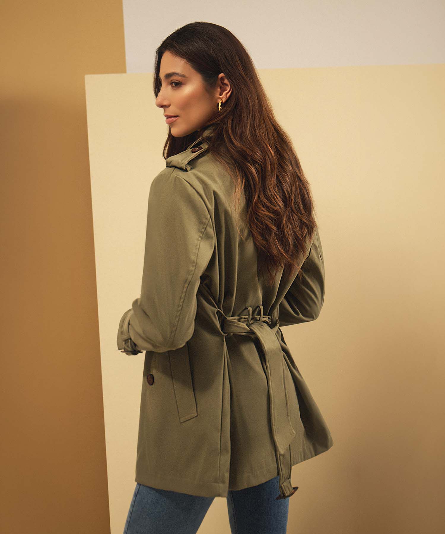 Chaqueta Trench Con Cintur&oacute;n Para Mujer
