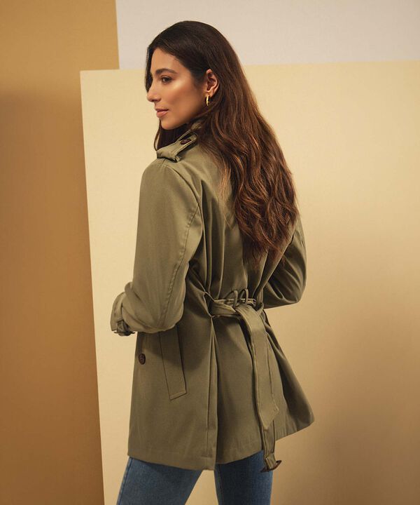 Chaqueta Trench Con Cintur&oacute;n Para Mujer