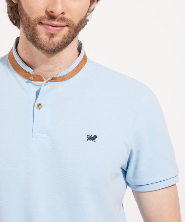 Polo Unicolor Doble Cuello Manga Corta Slim Fit