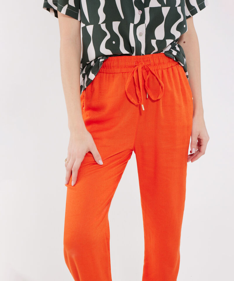 Pantalón Pretina Resortada  En Lino Unicolor