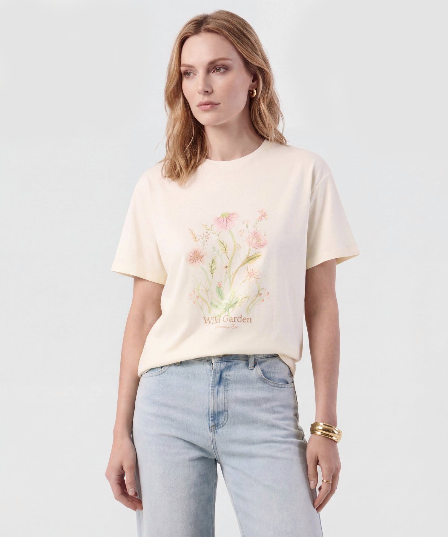 Camiseta De Cuello Redondo Estampada Para Mujer