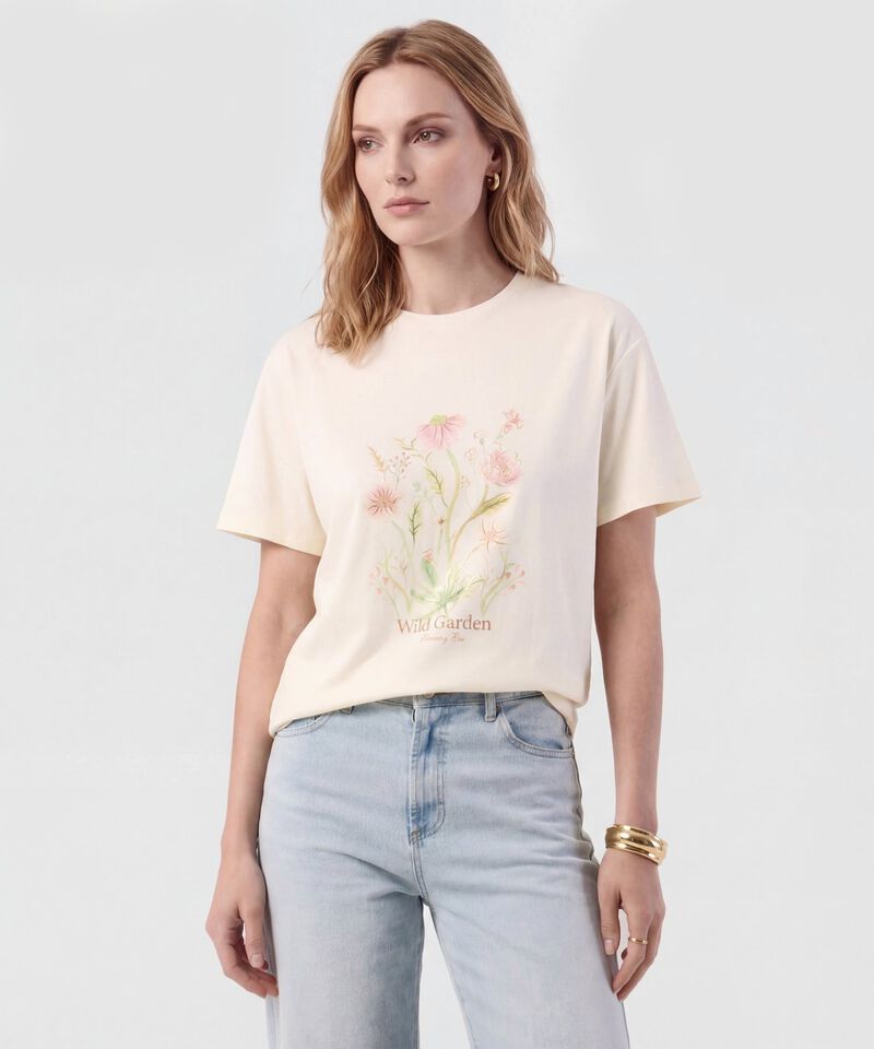 Camiseta De Cuello Redondo Estampada Para Mujer