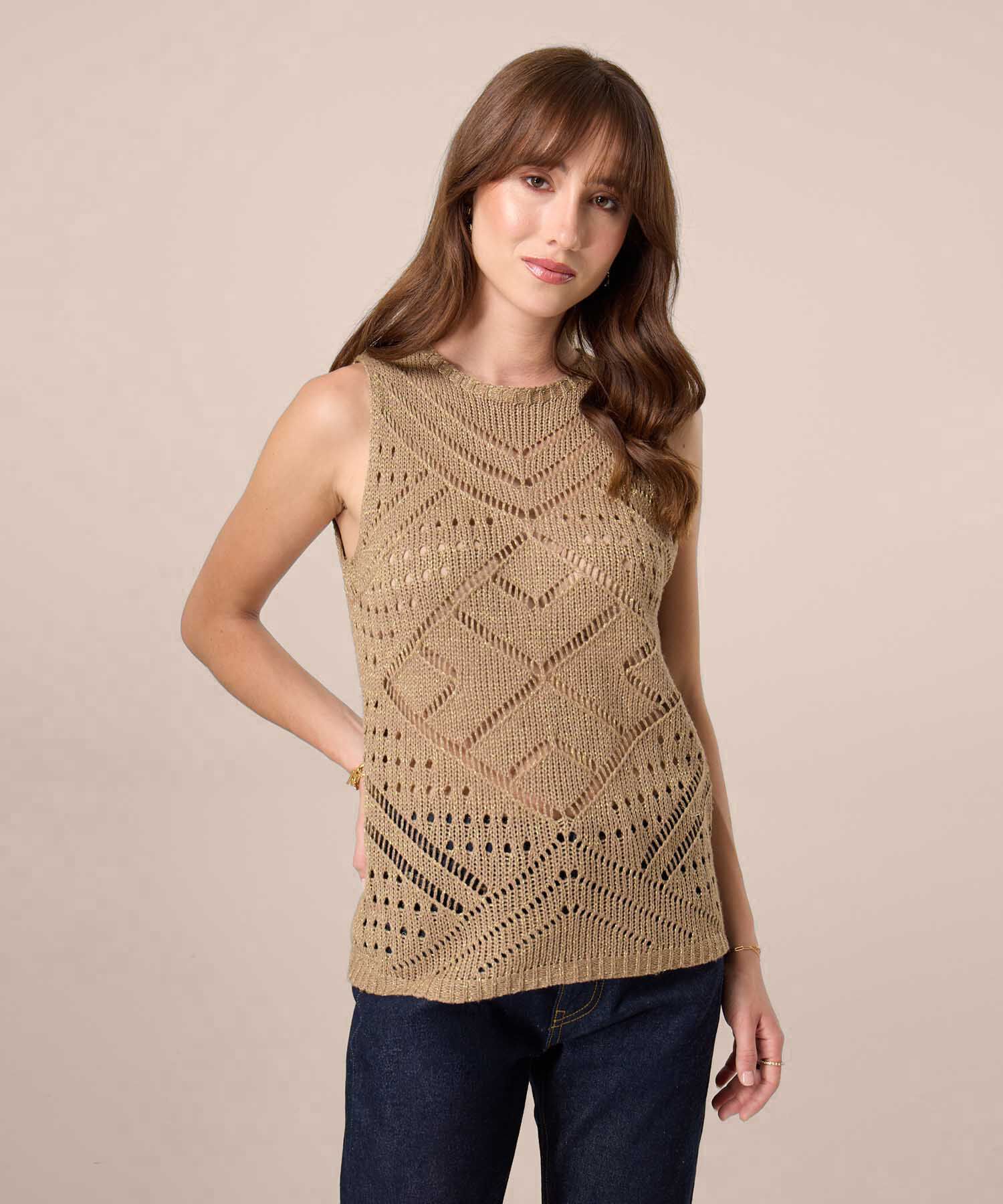 Camiseta Tejida En Punto Calado Para Mujer