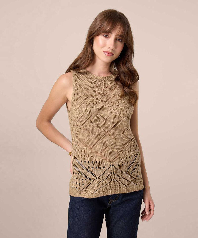 Camiseta Tejida En Punto Calado Para Mujer