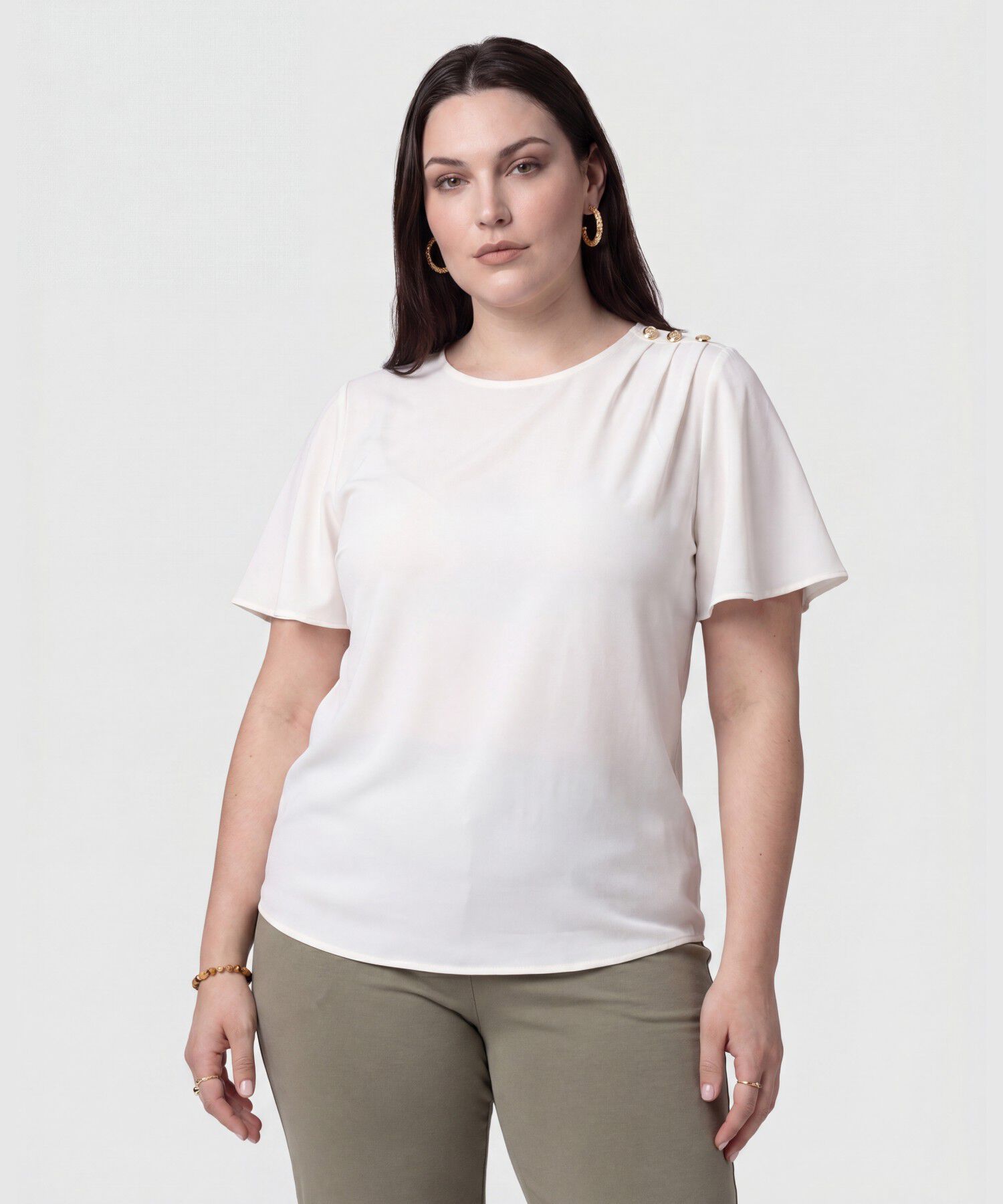 Blusa Con Botones En Hombro Para Mujer Curvy
