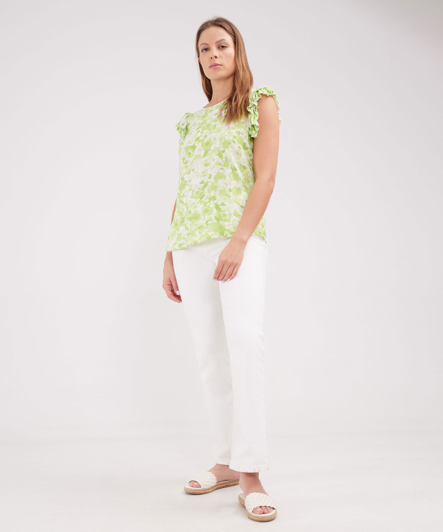 Blusa Estampada Con Boleros En Mangas