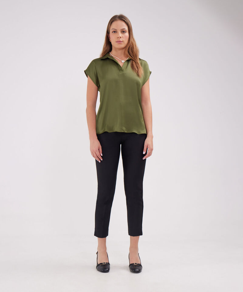 Blusa Manga Corta Corrida Unicolor  En Satin